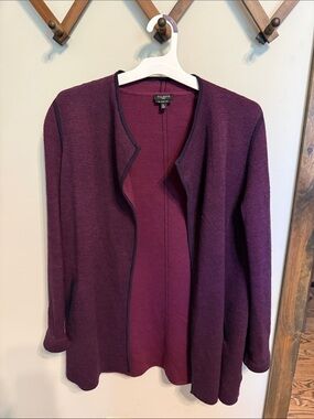 Talbots Two-Tone Plum Petite medium Open Cardigan Merino Wool